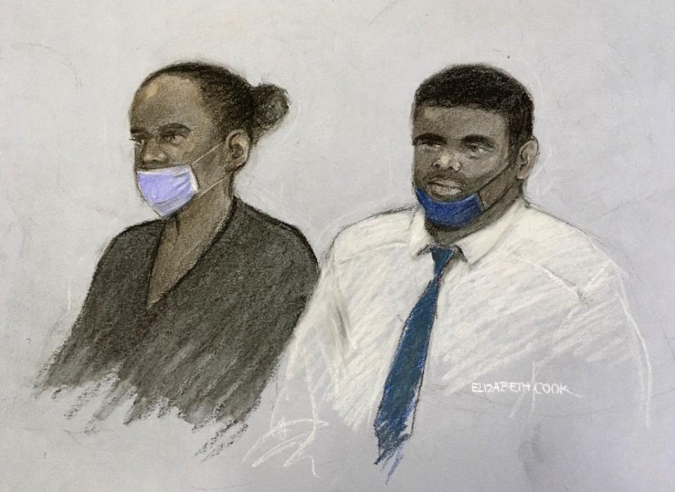 Court artist’s sketch of Phylesia Shirley and Kemar Brown at the Old Bailey (Elizabeth Cook/PA) (PA Wire)