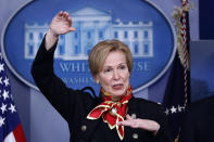 Dr. Deborah Birx, White House coronavirus response coordinator, speaks about the coronavirus in the James Brady Press Briefing Room of the White House, Tuesday, March 31, 2020, in Washington. (AP Photo/Alex Brandon)