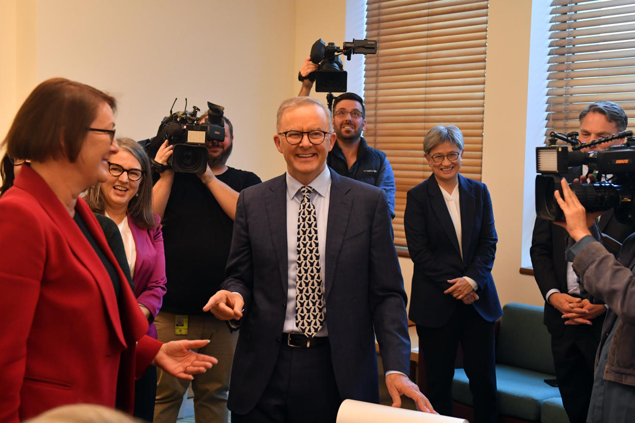 Pictured is Anthony Albanese at a Labor Party Caucus at Parliament House in Canberra, Tuesday, May 31, 2022.