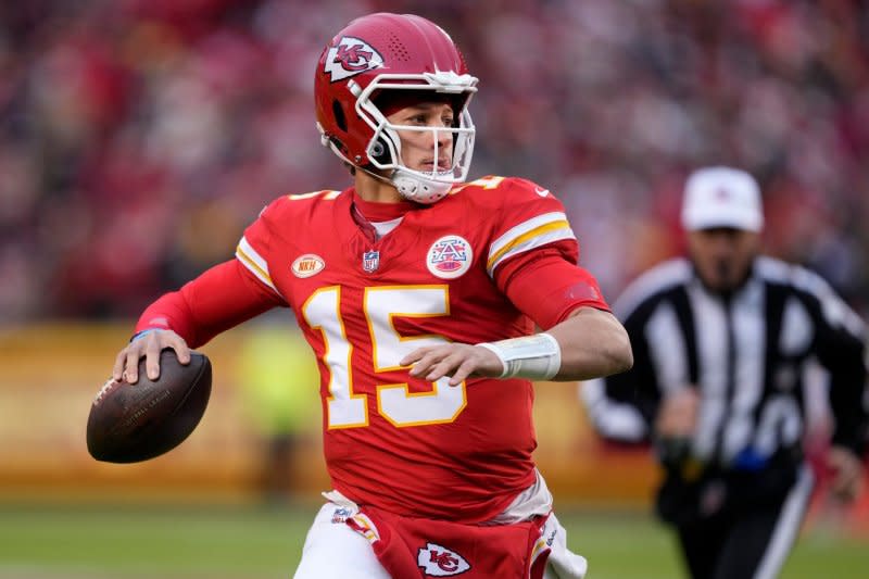 Quarterback Patrick Mahomes will lead the Kansas City Chiefs into Baltimore on Sunday for the AFC Championship game, where they will face the Baltimore Ravens. File Photo by Jon Robichaud/UPI