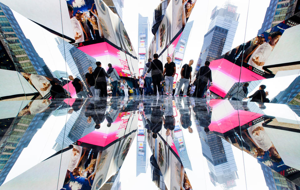 Reflective art installation in New York’s Times Square