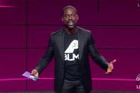 <p>Sterling took the stage to present during the Emmys wearing a <a href="https://people.com/tag/black-lives-matter/" rel="nofollow noopener" target="_blank" data-ylk="slk:Black Lives Matter;elm:context_link;itc:0;sec:content-canvas" class="link ">Black Lives Matter</a> tee under a black suit jacket. He kept his statement-making style going strong by accessorizing with a vote-emblazoned face mask, which he showed off on <a href="https://www.instagram.com/p/CFYlItjnmfz/" rel="nofollow noopener" target="_blank" data-ylk="slk:Instagram;elm:context_link;itc:0;sec:content-canvas" class="link ">Instagram</a>. </p>