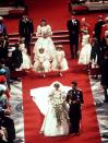 <p>It wasn't just Princess Diana's wedding dress that impacted <a href="https://www.elle.com/fashion/personal-style/g31437529/bridal-style-evolution/" rel="nofollow noopener" target="_blank" data-ylk="slk:bridal fashion;elm:context_link;itc:0;sec:content-canvas" class="link ">bridal fashion</a>. Her choice of bridesmaid dresses sent brides around the globe into a flurry over puffy sleeves and taffeta for the remainder of the decade. </p>