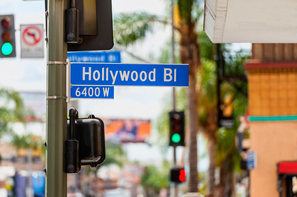 Hollywood Boulevard Road Sign in Hollywood, Los Angeles.