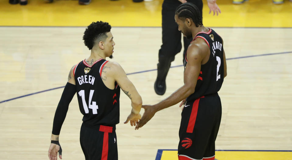 Danny Green chats on the latest episode of Inside the Green Room about his thoughts on whether or not Kawhi Leonard will stay with the Toronto Raptors. (Photo by Joe Murphy/NBAE via Getty Images)