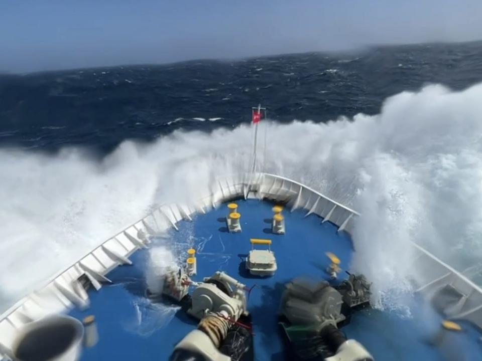 The boat hitting the water after a giant wave in the Drake Passage on the way back to Argentina.