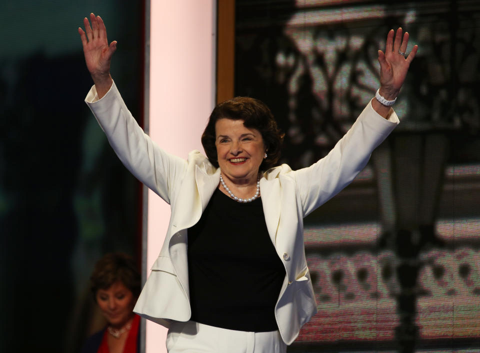 <a href="http://www.senate.gov/artandhistory/history/common/briefing/women_senators.htm"><strong>Served from:</strong></a> 1992-present  Sen. Dianne Feinstein (D-Calif.) takes the stage during day two of the Democratic National Convention on September 5, 2012 in Charlotte, N.C. (Photo by Chip Somodevilla/Getty Images) 