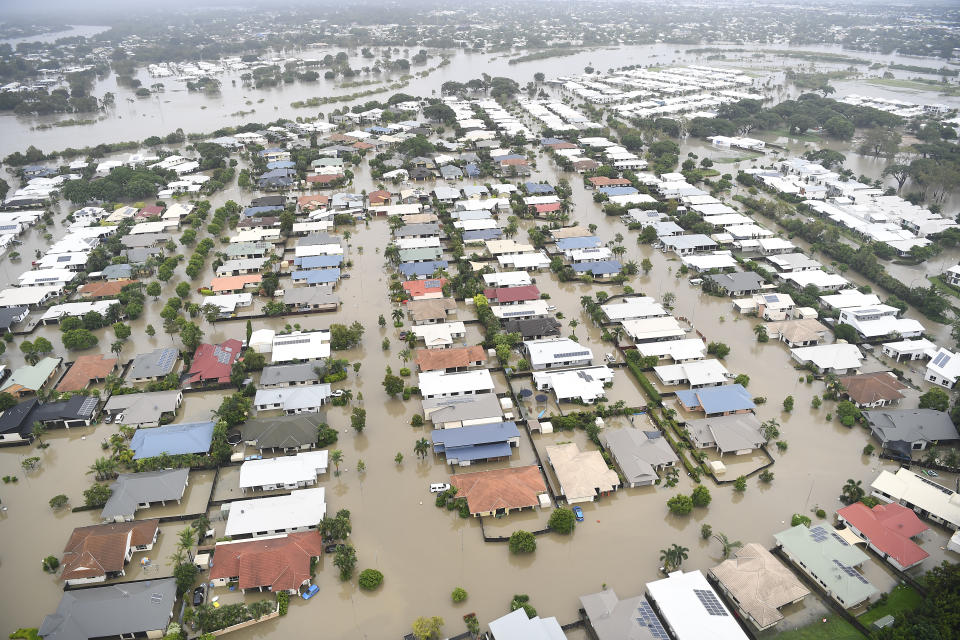 A aerial view of the flooded area of Townsville on Monday. Source; AAP