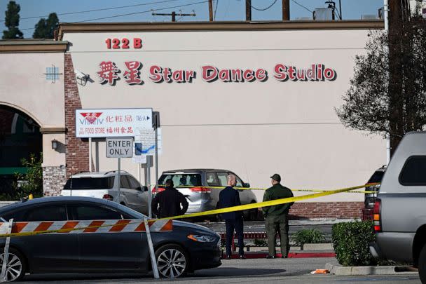 PHOTO: Investigators work at the scene of a mass shooting, Jan. 22, 2023, in Monterey Park, Calif. (Robyn Beck/AFP via Getty Images)