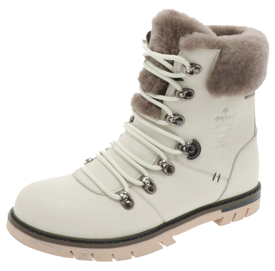 Royal Canadian 'Stratford' Genuine Shearling Cuff Waterproof Boot in Pale Ale White Leather (Photo via Nordstrom)