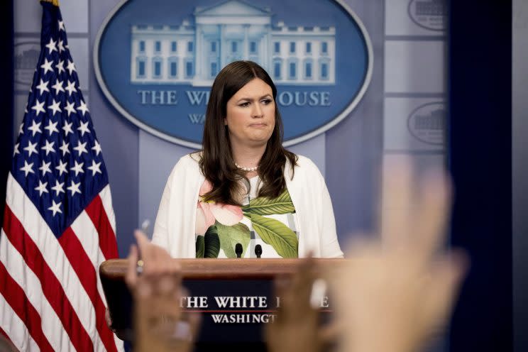 Sarah Huckabee Sanders at the daily press briefing on Monday. (Photo: Andrew Harnik/AP)