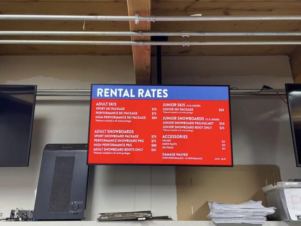 The ski and snowboard rental rates at Winter Park.