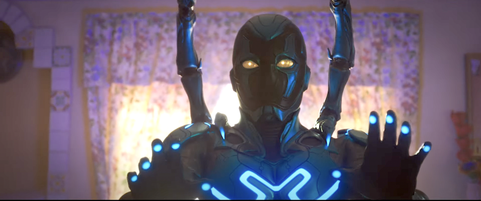 jaime reyes in blue beetle wearing his armour