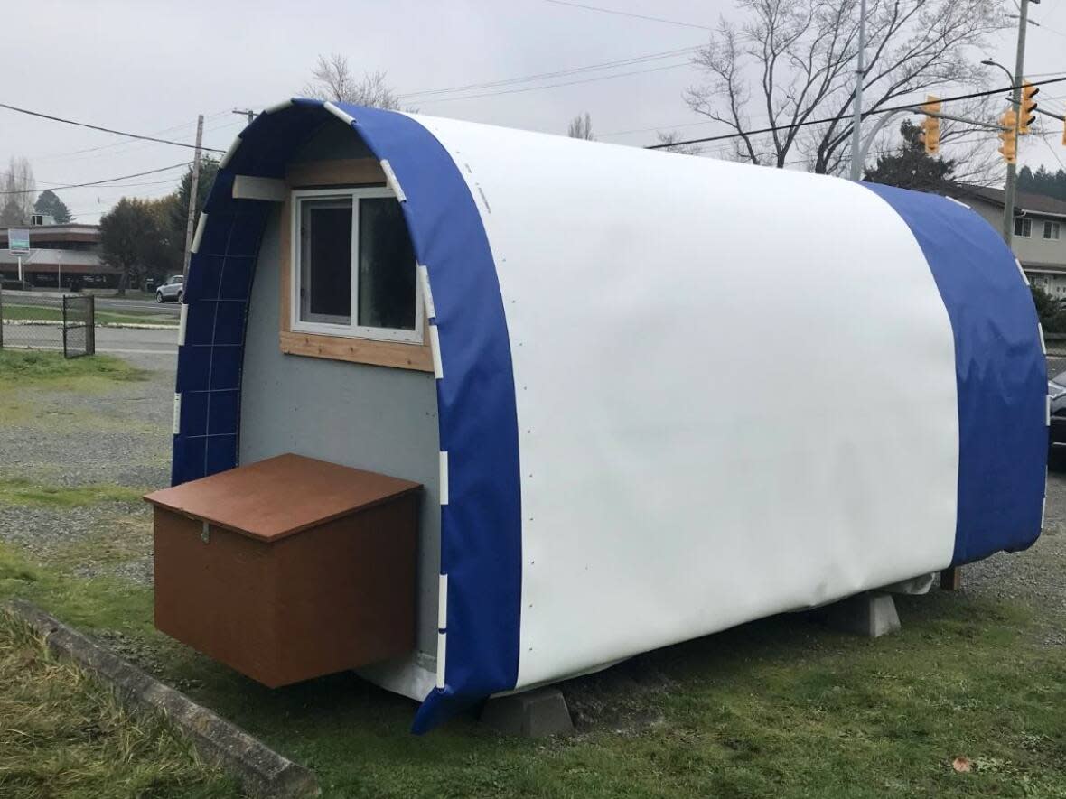 A group of housing advocates in Victoria says the Conestoga Huts could provide viable temporary shelter solutions for unhoused people in the city. (Rob Reid / Submitted - image credit)