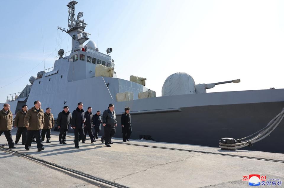 Kim Jong -un calls for war readiness as he visits Nampho shipyard (via REUTERS)