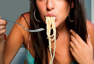 <div class="caption-credit"> Photo by: Generic Royalty Freestock</div><b>FAT HABIT #7: Eating too quickly</b> <br> If your body has one major flaw, this is it: It takes 20 minutes for your stomach to tell your brain that it's had enough. A study in the Journal of the American Dietetic Association found that slow eaters took in 66 fewer calories per meal, but compared to their fast-eating peers, they felt like they had eaten more. What's 66 calories, you ask? If you can do that at every meal, you'll lose more than 20 pounds a year! <br> <p> <b><a rel="nofollow noopener" href="http://wp.me/p1rIBL-14K" target="_blank" data-ylk="slk:Will I Lose Weight If I Stop Eating Meat For a Week?;elm:context_link;itc:0;sec:content-canvas" class="link ">Will I Lose Weight If I Stop Eating Meat For a Week?</a> <br></b> </p> <br>