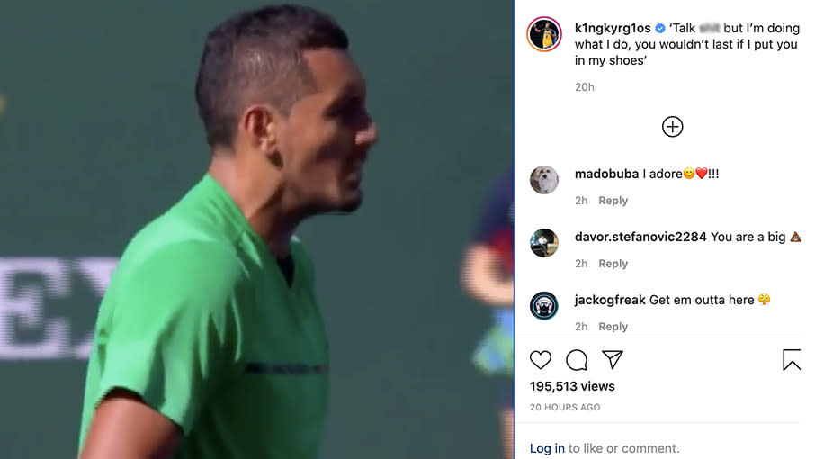 Nick Kyrgios posted a video mocking Novak Djokovic. (Instagram)