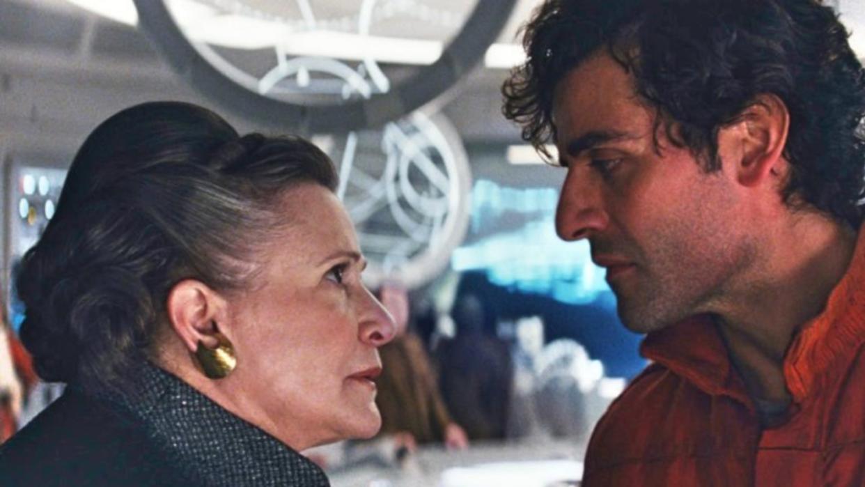 Oscar Isaac and Carrie Fisher in The Last Jedi