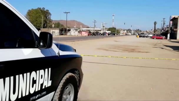 PHOTO: Security-tight at the scene of a shootout where at least 10 people were killed and nine injured in northern Mexico's Baja California on May 20, 2023. (Joatam de Basabe/Reuters)