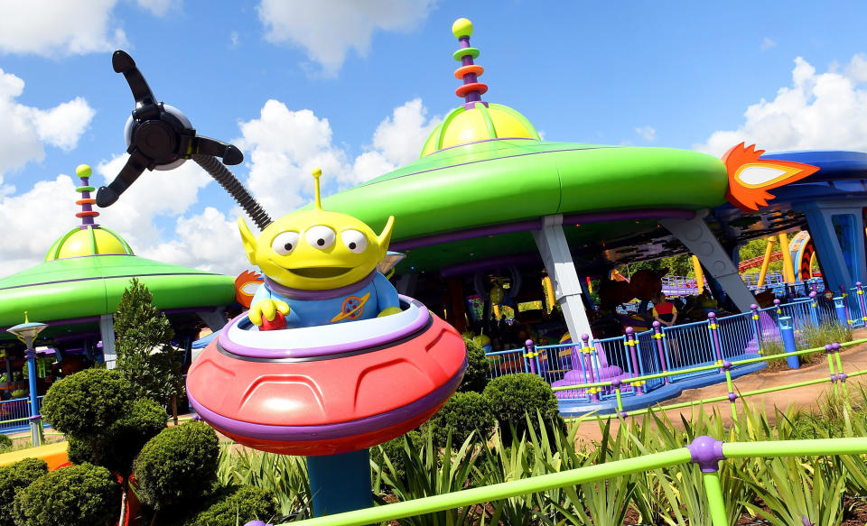 During the ride, the green aliens (pictured here) try to get captured by "the claw."