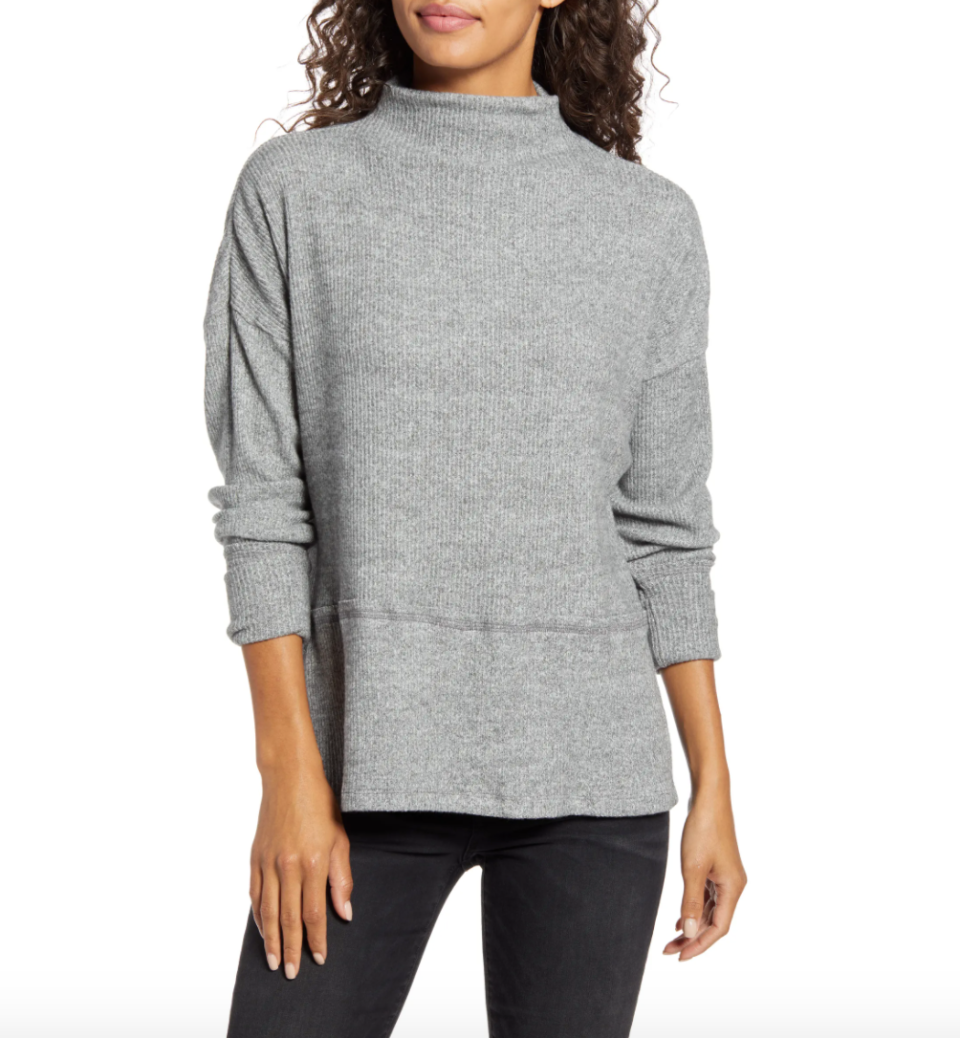 Caslon Rib Funnel Neck Sweater in Grey Heather (Photo via Nordstrom)