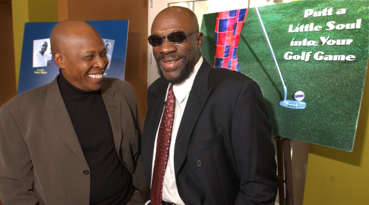 Feb 13, 2003 - Stax legends David Porter, left, and Isaac Hayes share a laugh after Porter announced the first Stax Celebrity Golf Classic with David Porter & Friends.