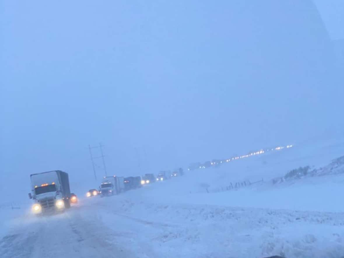 Drivers slowed to 20 kilometres an hour on ice-covered roads Sunday. (Krista Erickson - image credit)