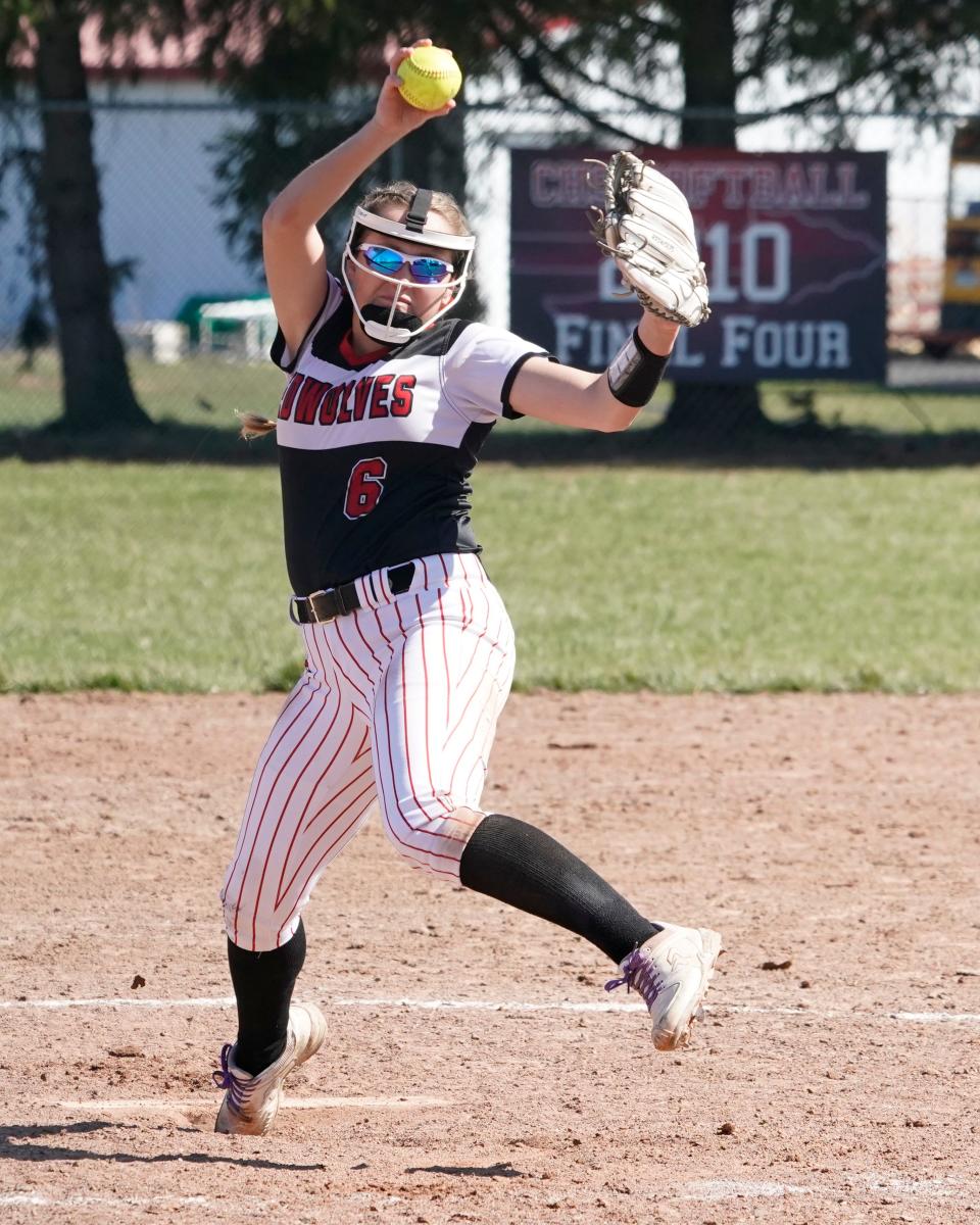 Clinton's Kendall Phillip pitches during a doubleheader against New Boston Huron earlier in the season.