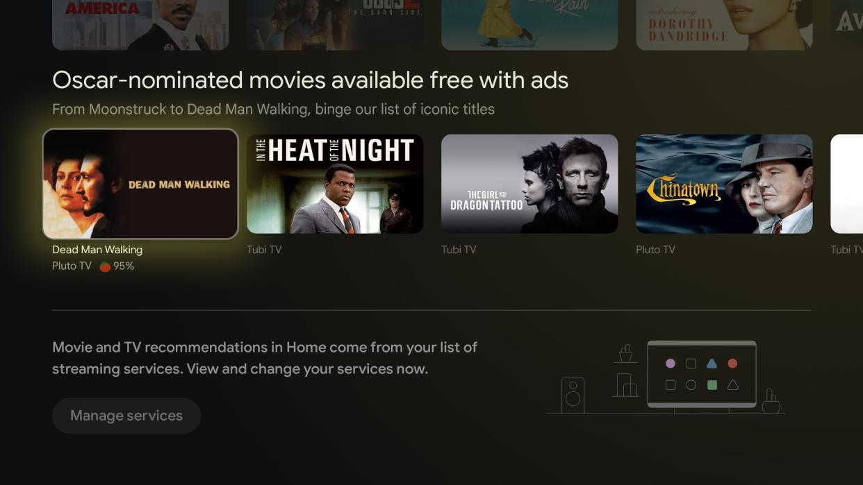  The Google TV screen with Oscar nominee titles you can stream for free. 