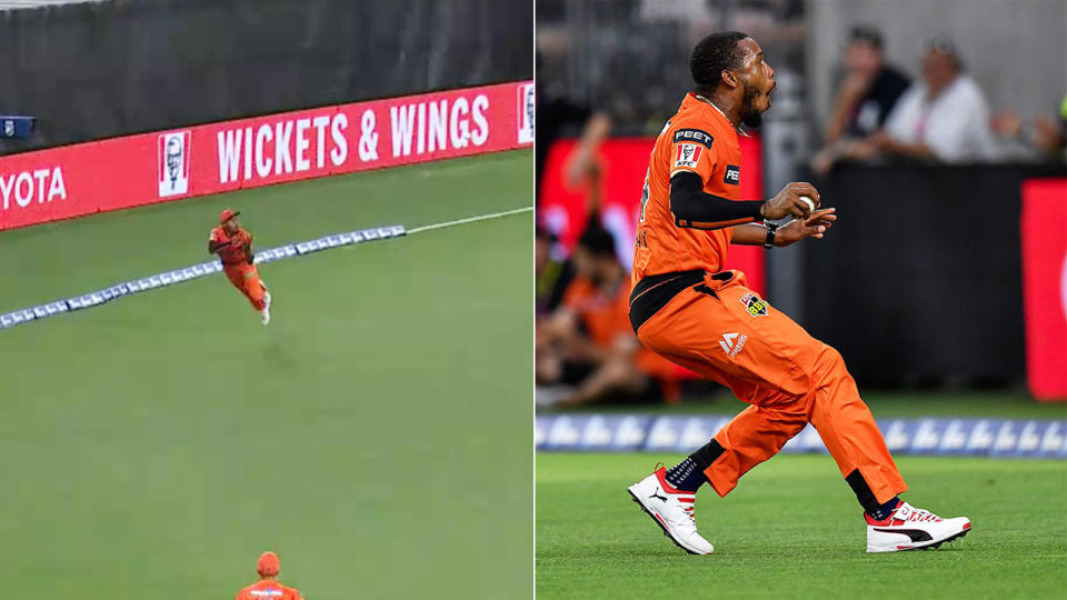 Chris Jordan took an extraordinary catch on Saturday night (Images: Fox Sports/Getty Images)