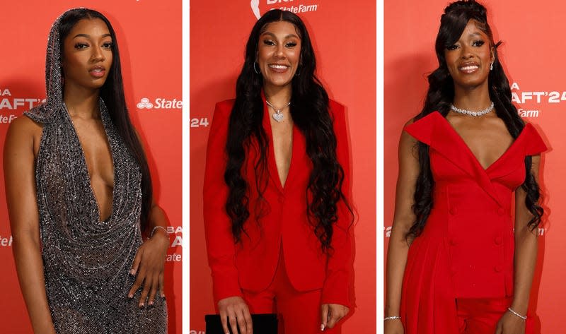 (L to R): Angel Reese, Kamilla Cardoso, Rickea Jackson - Photo: Sarah Stier (Getty Images)