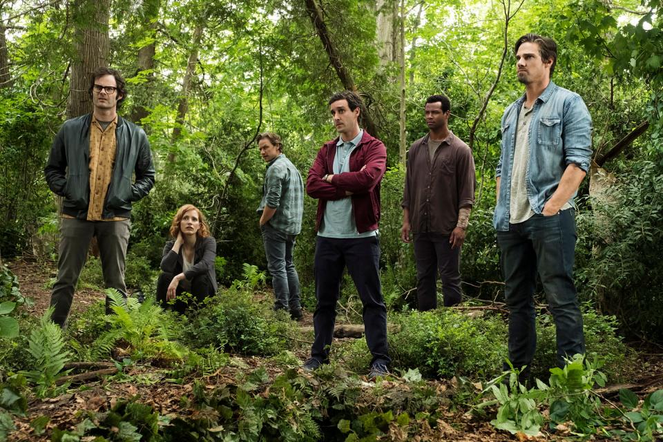 Bill Hader (from left), Jessica Chastain, James McAvoy, James Ransone, Isaiah Mustafa and Jay Ryan star as the grown-up Losers' Club in 