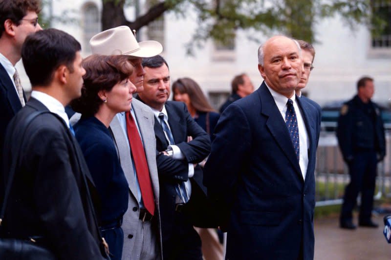 Lead prosecutor Larry Mackey speaks to the press June 4, 1998 outside the Denver federal court house after Judge Maetch handed down a life sentence to Terry Nichols for the 1995 bombing of the federal building in Oklahoma City. File Photo by David O'Connor/UPI