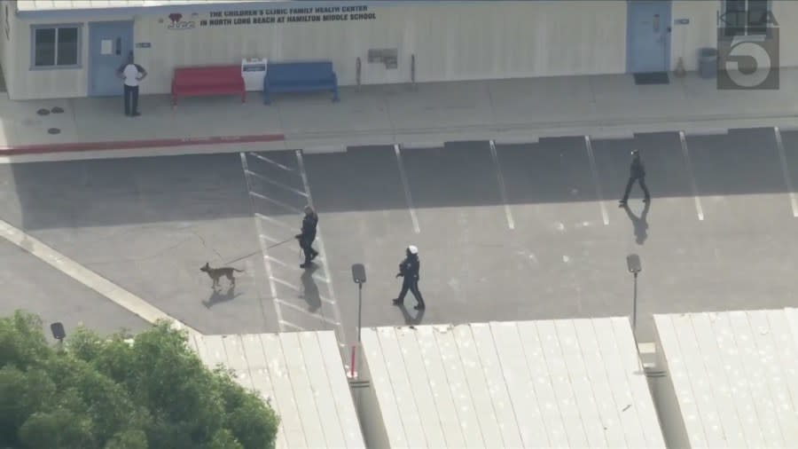 A Long Beach middle school was evacuated for a potential bomb threat Tuesday morning. (Sky5)