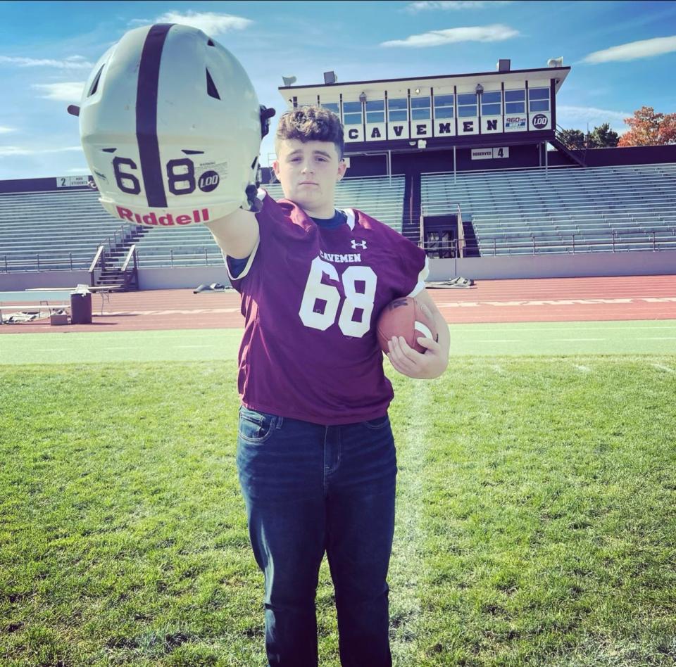 A senior photo of Jacob Bush, a Mishawaka football player.