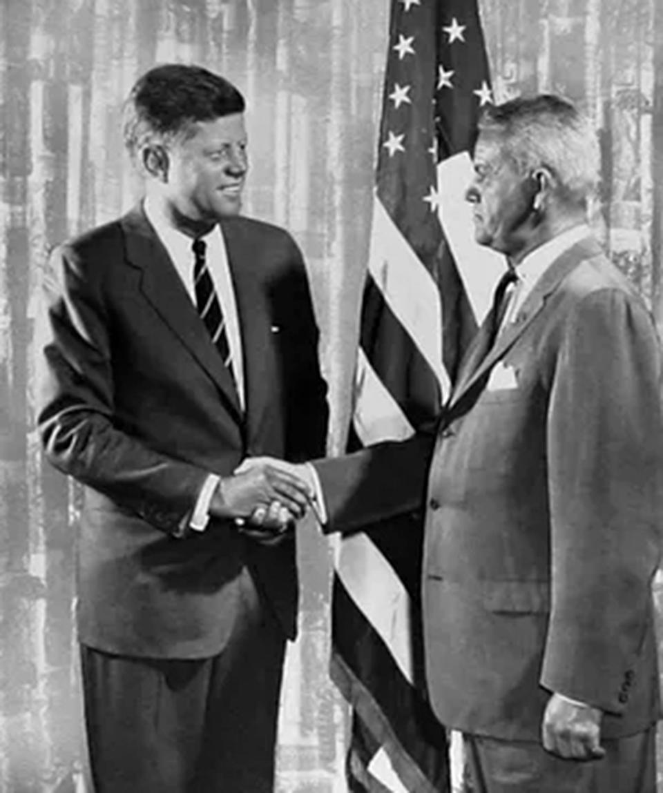 President John F. Kennedy is shown with Canton Mayor Charles Babcock.