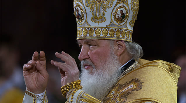 Russian Orthodox Patriarch Kirill serves the Christmas mass with the Gifts of the Magi box in the Christ the Savior Cathedral in Moscow, Russia.