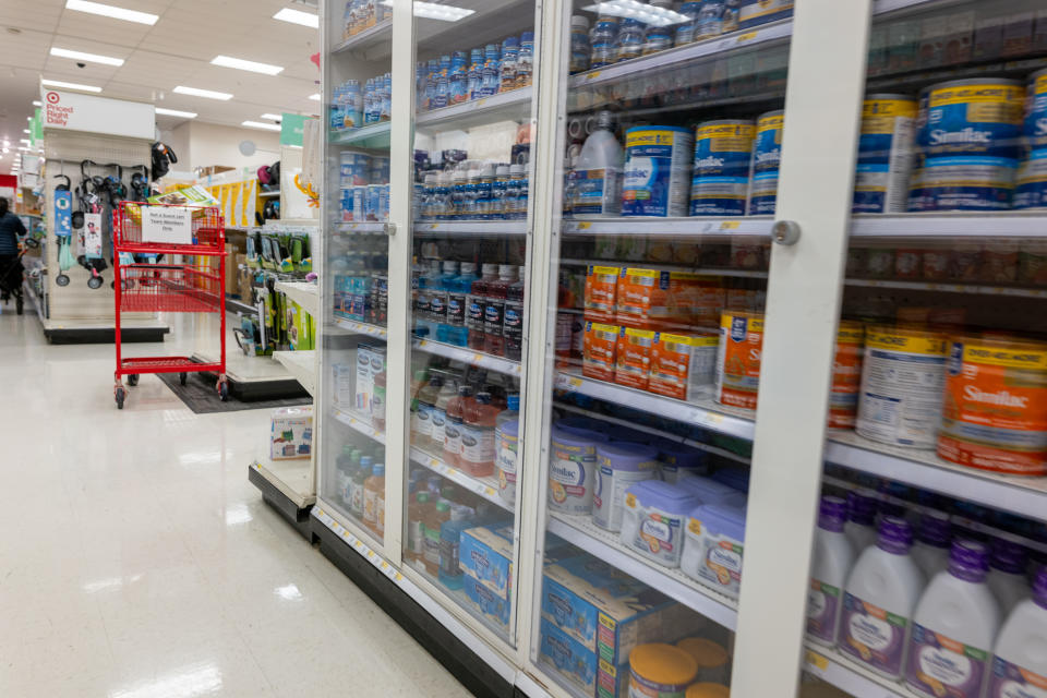 Products sit behind plexiglass at a Target store in the Harlem neighborhood in Manhattan on September 28, 2023 in New York City. Citing “theft and organized retail crime," the retail giant has said it will close its East Harlem location next month along with eight other stores across the country. Numerous retail chains have experienced a surge in mass theft in recent years, resulting in injury to staff and having to lock-up many products in their stores. (Photo by Spencer Platt/Getty Images)