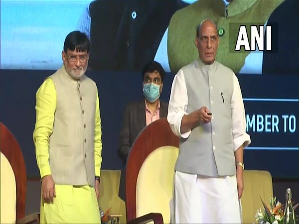 Union Minister Rajnath Singh at the event (right) (Photo/ANI)