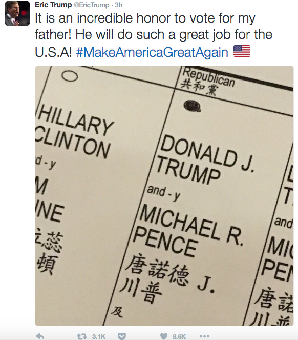 Tweet de Eric Trump