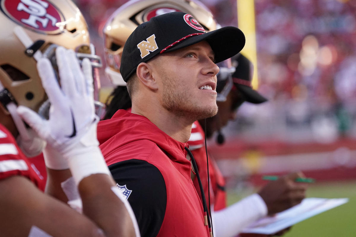 49ers star Christian McCaffrey limited in practice with calf injury, still questionable for game vs. Vikings