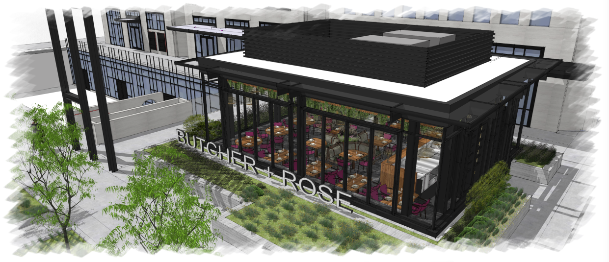 Edwards Companies has released renderings of Cameron Mitchell's forthcoming steakhouse concept, Butcher & Rose, located at the Preston Centre (formerly the PNC Tower).