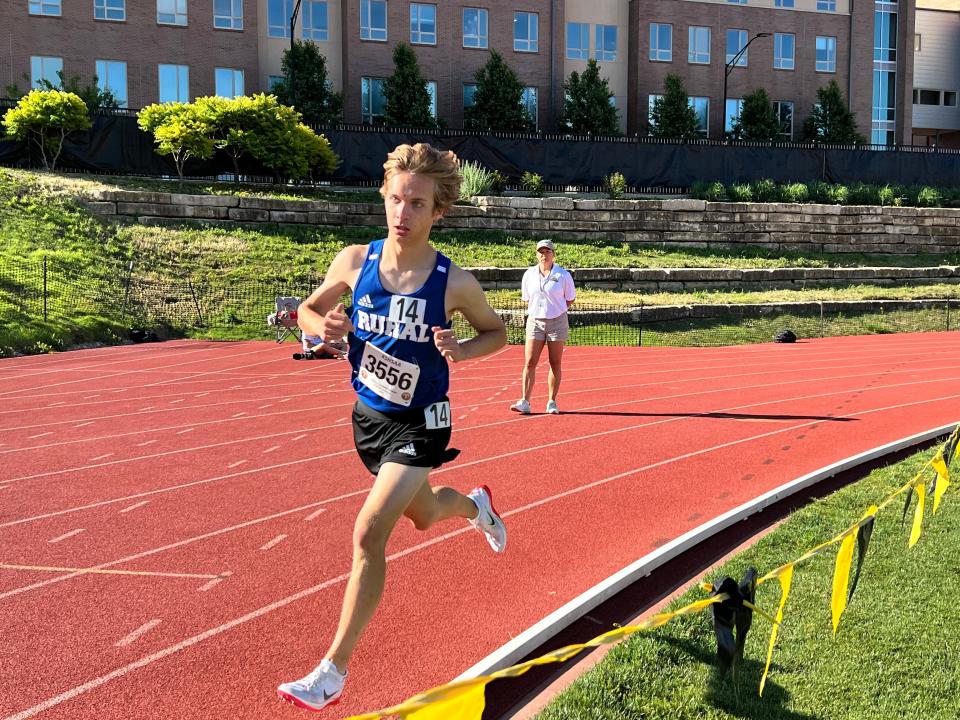 Washburn Rural senior Spencer Haddock runs in the 3200 finals on Friday.