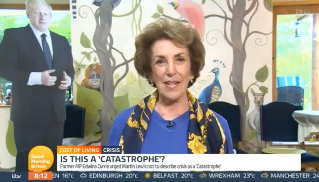 Edwina Currie (and her Boris Johnson cut-out) on Good Morning Britain (Photo: ITV)