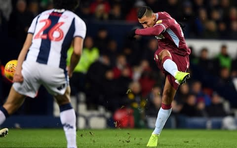 Anwar El Ghazi of Aston Villa scores their second goal during the Sky Bet Championship match between West Bromwich Albion and Aston Villa at The Hawthorns - Credit: Getty Images