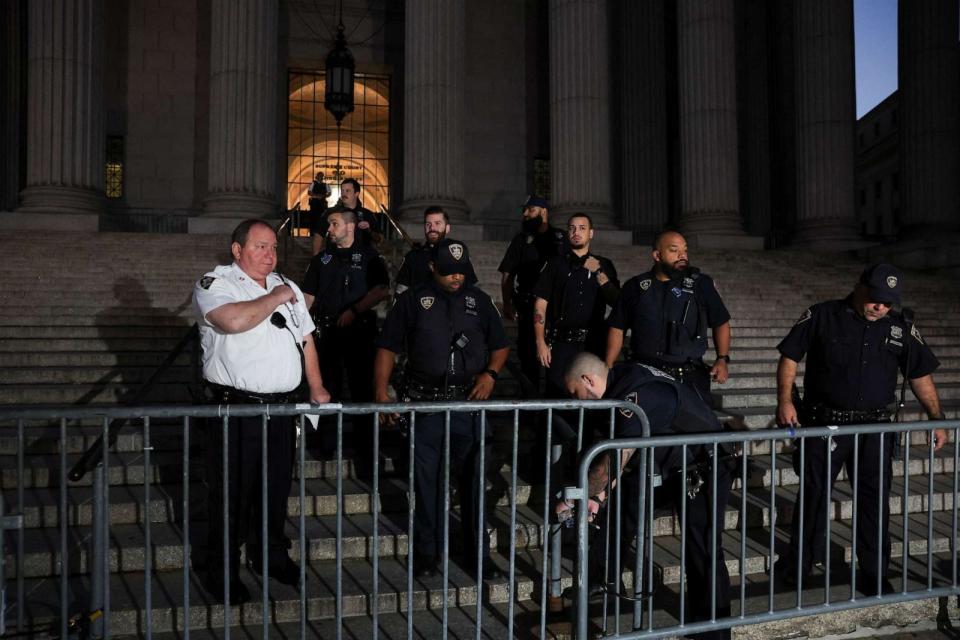 PHOTO: Security is set up, as the trial of former U.S. President Donald Trump, his adult sons, the Trump Organization and others in a civil fraud case brought by state Attorney General Letitia James continues, in New York City, U.S., Oct. 3, 2023. (Shannon Stapleton/Reuters)