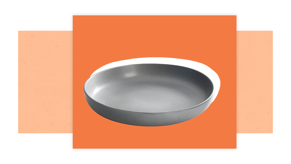 This simple slate-colored bowl is microwave safe.