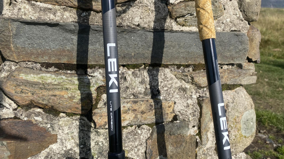 Leki Cross Trail Lite Carbon poles: trig point photo of poles