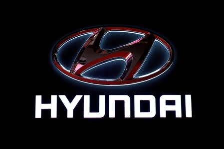 FILE PHOTO: The logo of Hyundai Motors is pictured at the second media day for the Shanghai auto show