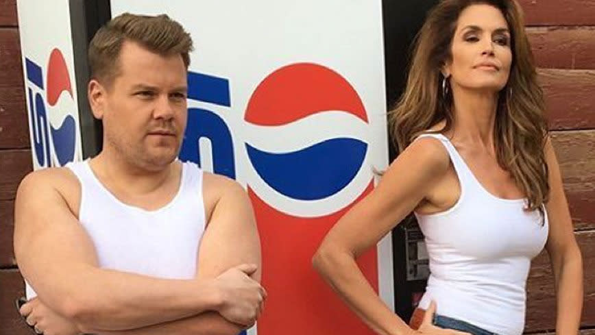 Cindy Crawford And James Corden Recreate Iconic Pepsi Commercial